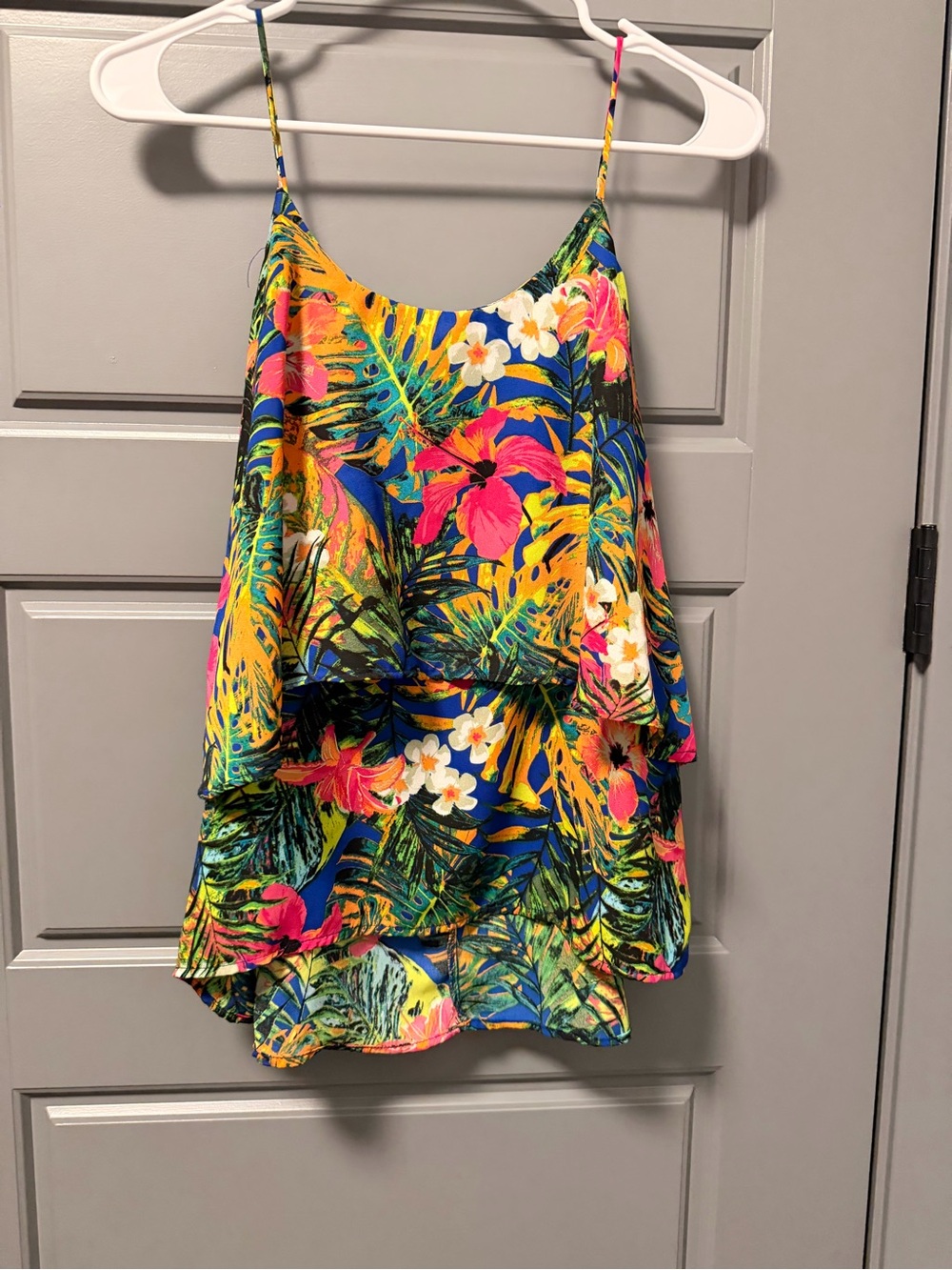 Paper Crane Tropical Floral Tiered Ruffle Cami Tank Top LARGE